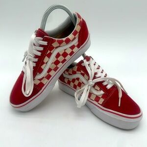Vans OLD SKOOL Off White Red Checkerboard Women Size 5.5 Canvas Skateboard Shoes